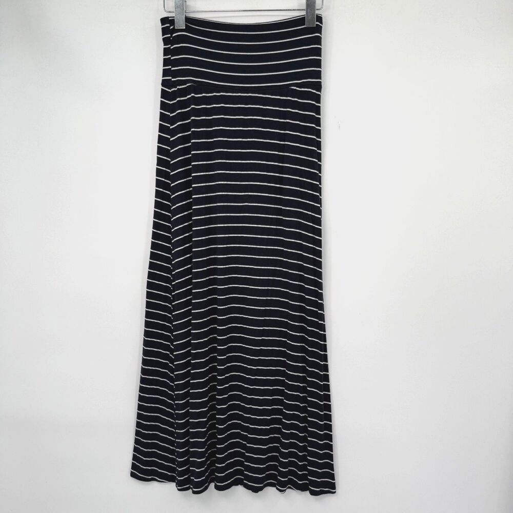 Maxi Skirt Women's M Navy Blue White Stripes Azules Rayon Classic Modest